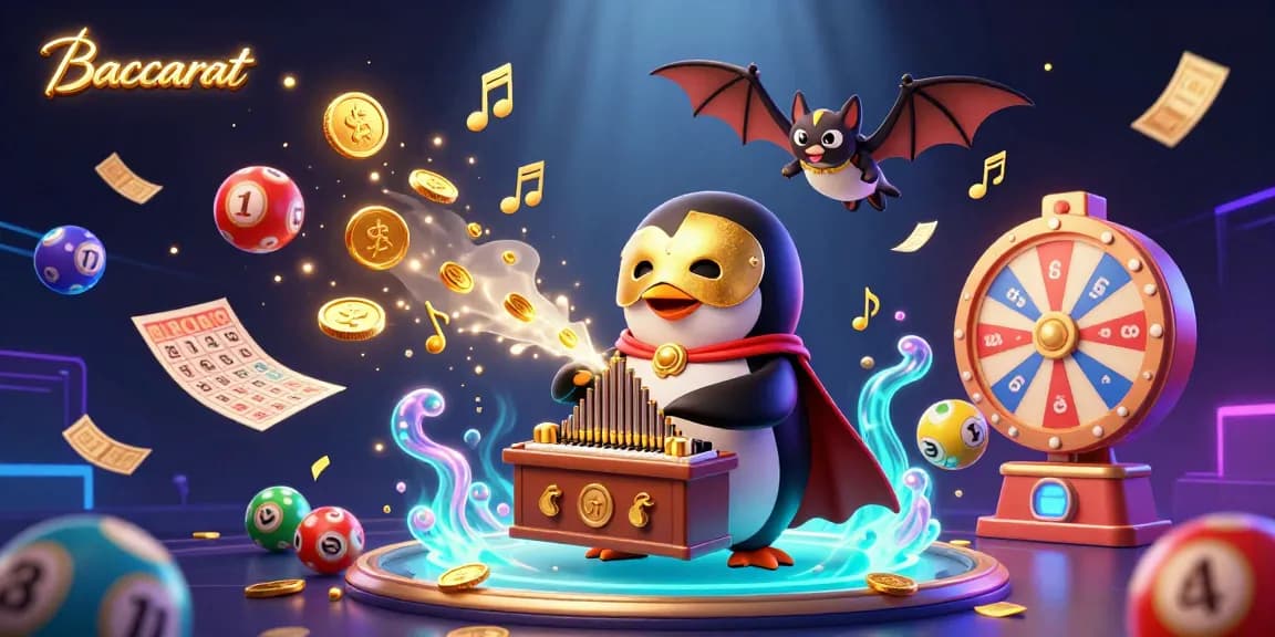 Baccarat game experience with a whimsical penguin and fantasy elements showcasing excitement.