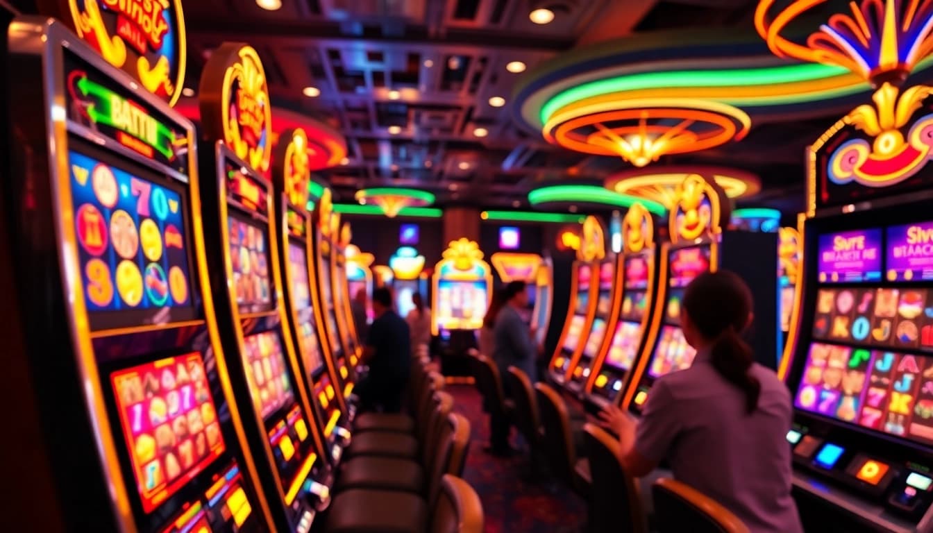 Engaged players enjoying rtp slot gacor machines in a vibrant casino setting.