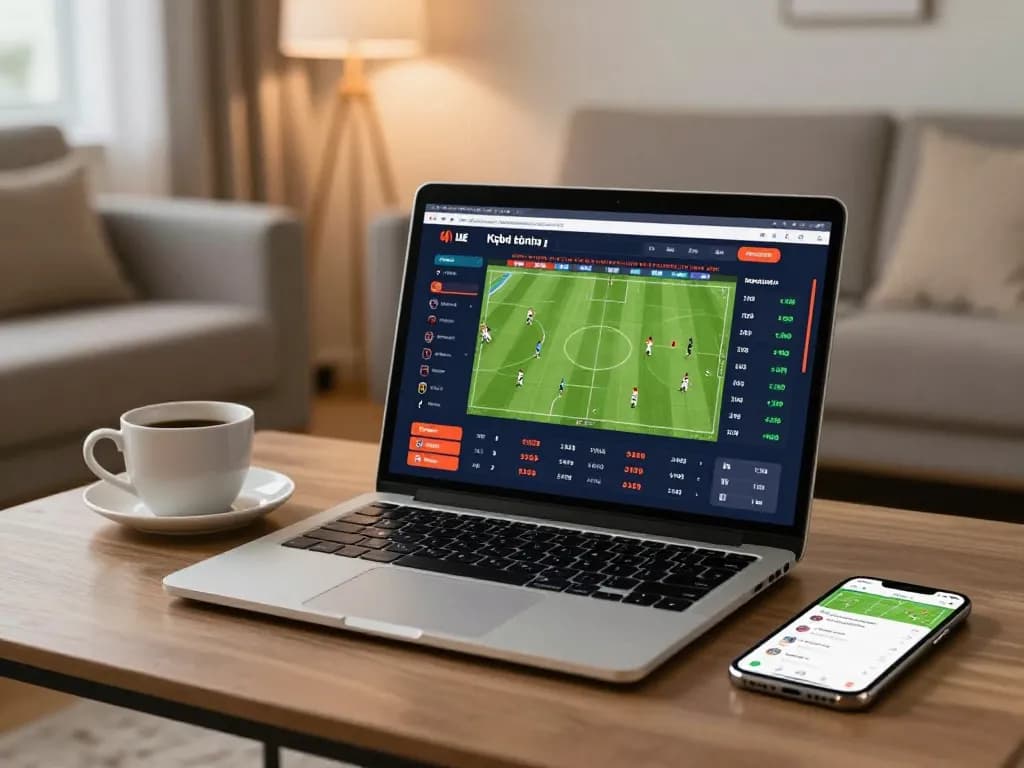 Kqbd hôm nay scores displayed on a laptop in a cozy living room, showcasing the excitement of online sports betting.