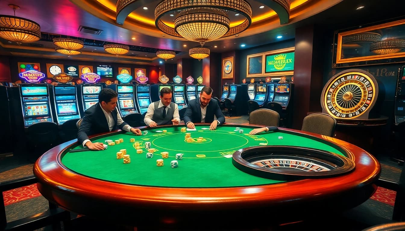Engaging players at a high-stakes poker table scene at kjc.ac online casino.