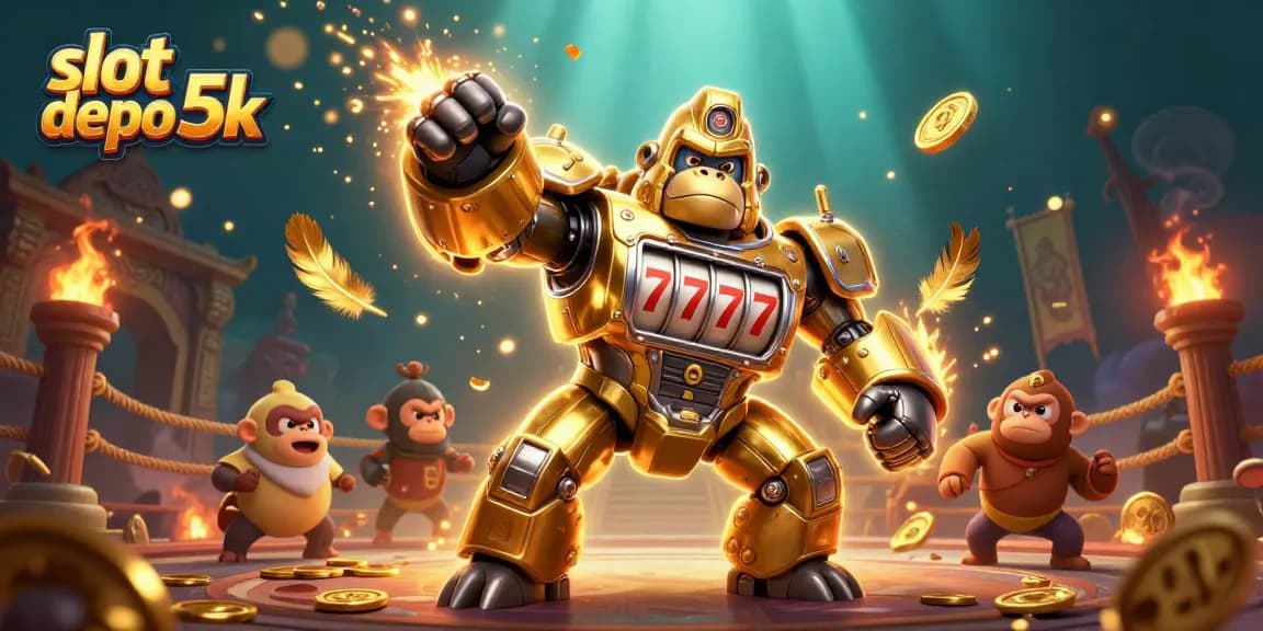 Experience thrilling gameplay in slot depo 5k as the golden gorilla mech wins big with jackpots!