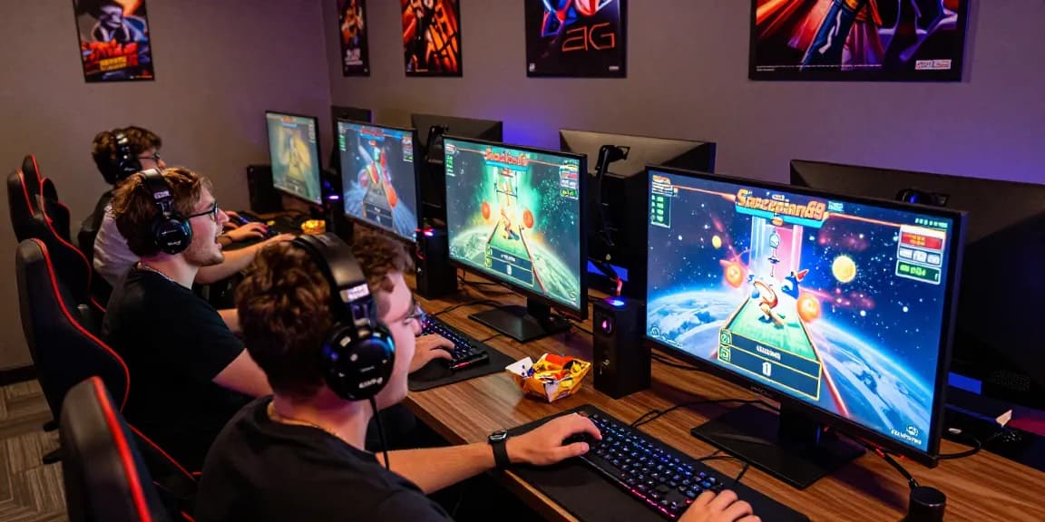 Friends enjoying Spaceman88 online slots in a vibrant gaming lounge