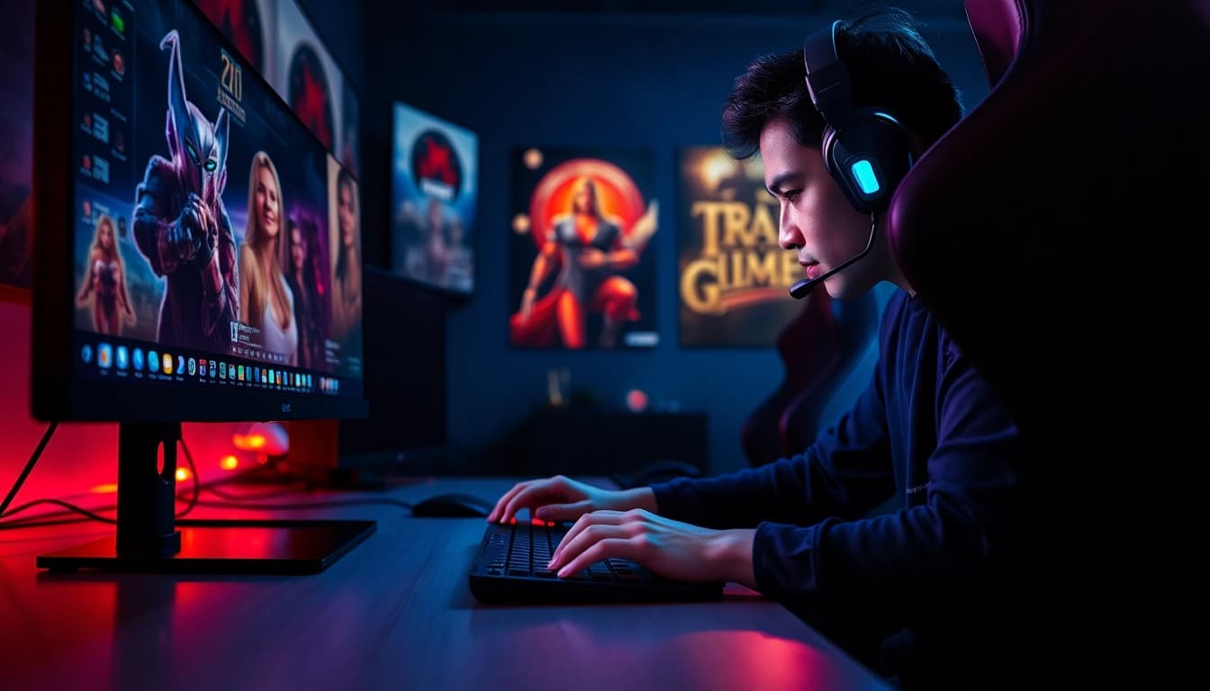 Menggambarkan momen bermain domino88 link alternatif game dengan fokus tinggi dan suasana kompetitif.