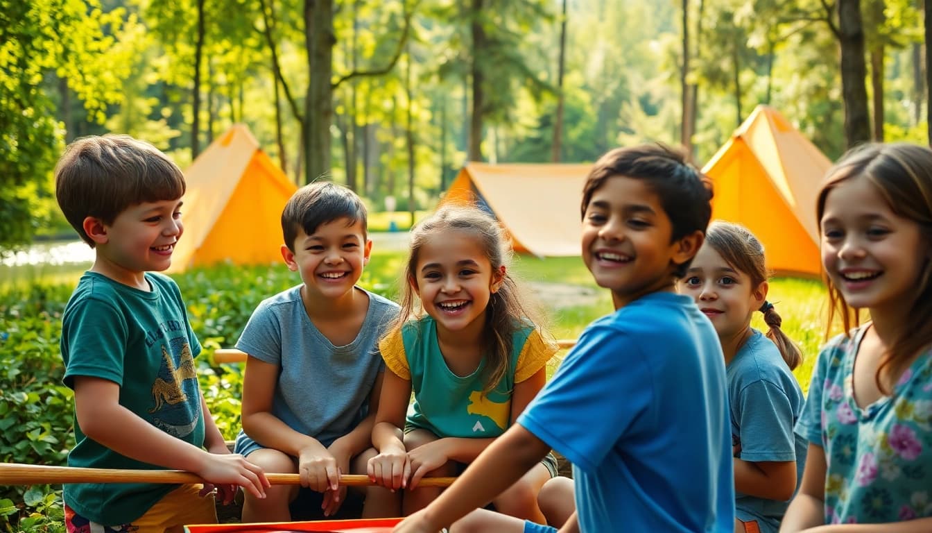 Enjoying fun activities at a summer youth camp surrounded by nature's beauty.