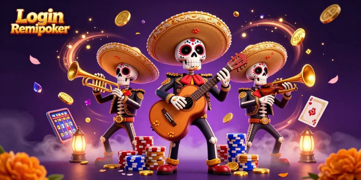 Engage with thrilling action at Login Remipoker with vibrant 3D mariachi skeletons and dynamic casino elements.