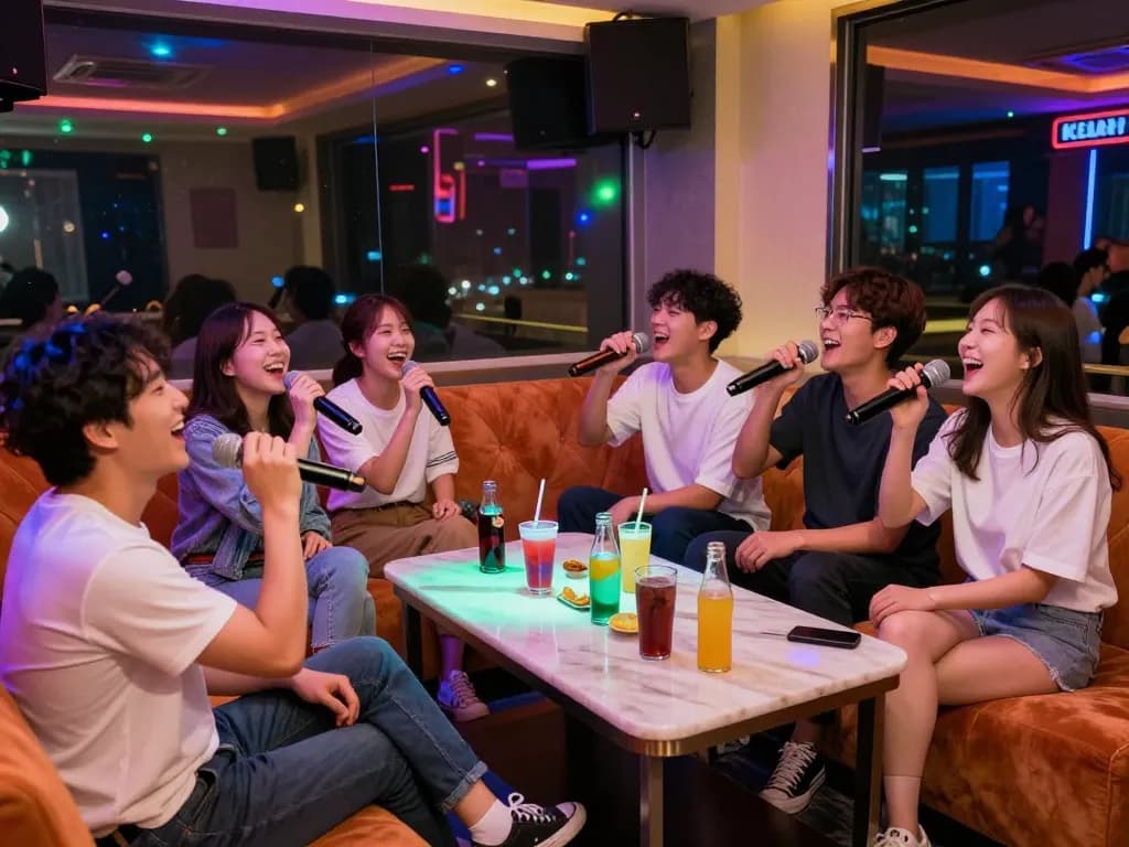 부평쓰리노에서 친구들과 즐거운 밤을 보내고 있는 개인 노래방