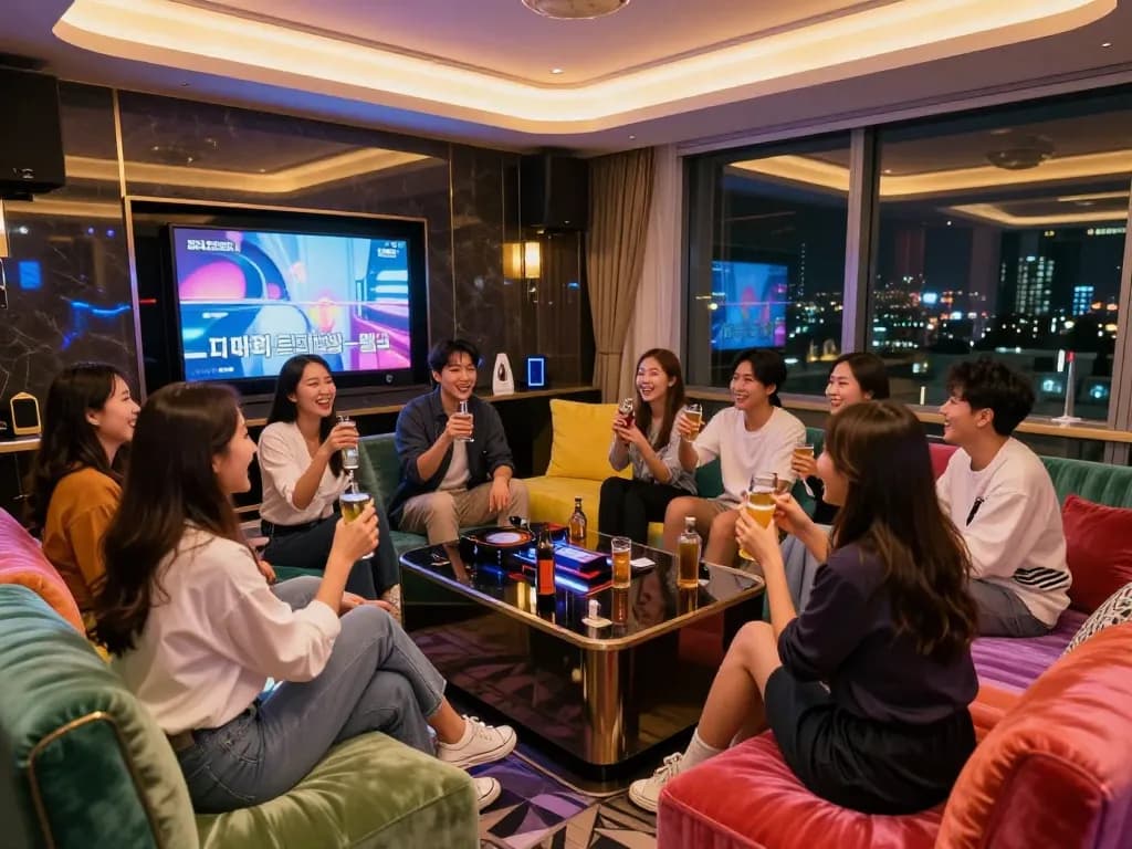 강남퍼펙트는 화려한 조명과 활기찬 파티 분위기로 고급스러운 노래방 경험을 제공합니다.
