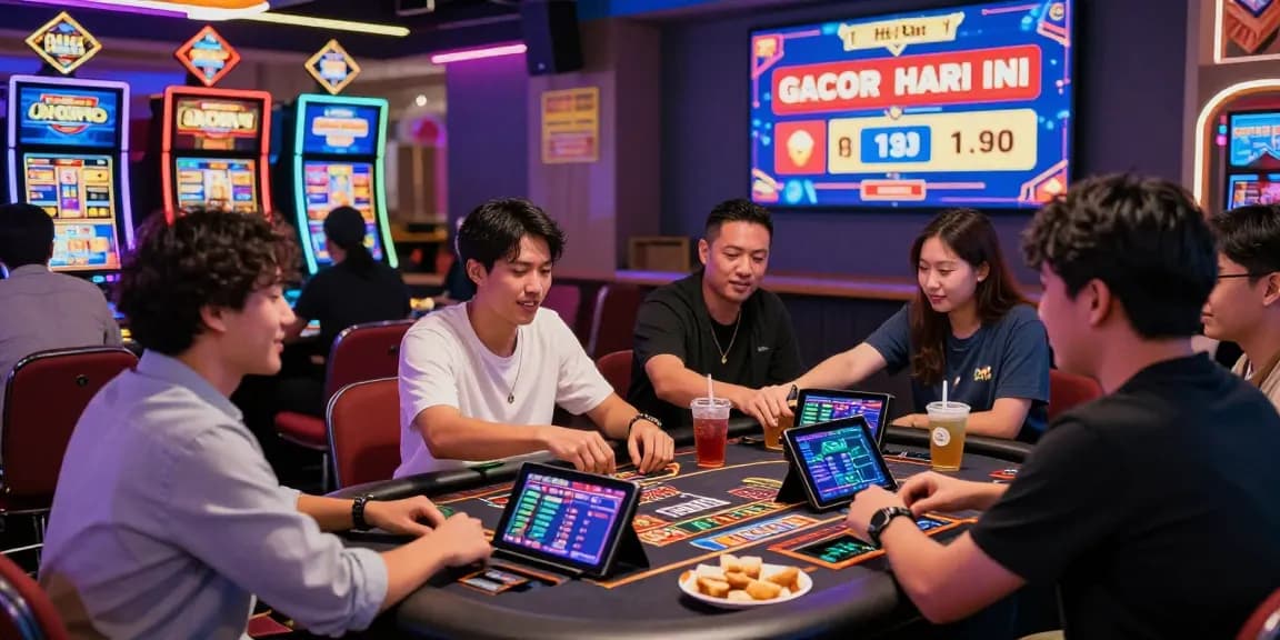 Friends enjoying a live dealer game at an online casino showcasing slot gacor hari ini.