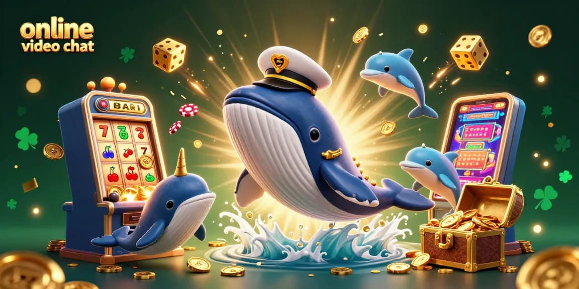 Engage in vibrant online video chat with a whale and dolphins amidst casino excitement.