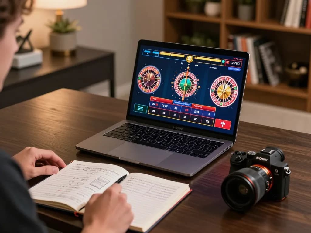 Experience online casinos Canada with strategic gameplay on a laptop in a stylish setting.