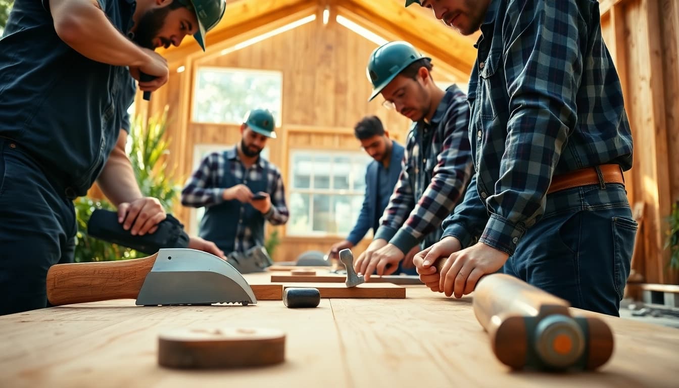 Showing carpentry apprentices working together in hands-on training for Carpentry Apprenticeship Near Me.