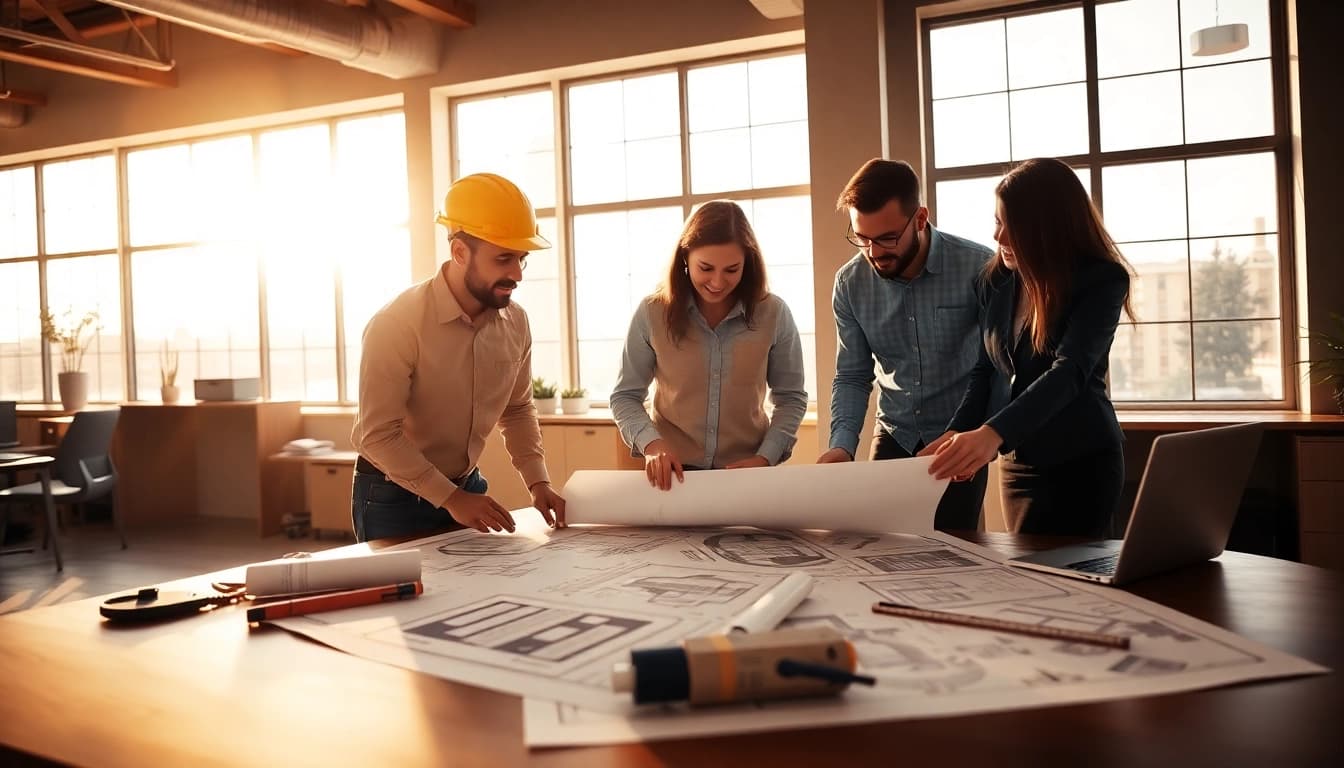 Builders discussing plans and blueprints for the Texas association of builders.