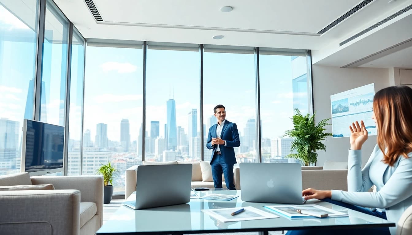 Engaging Remax real estate agent in an inviting office environment discussing property listings.