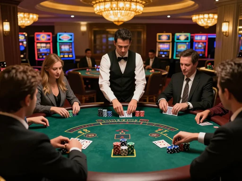 Players engaging in a high-stakes game of Blackjack at cm88-yu casino, showcasing excitement and strategy.