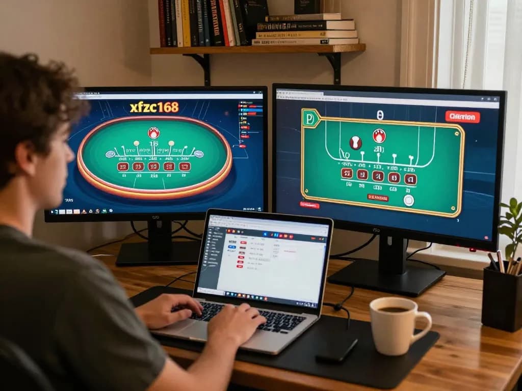 Player enjoying xfzc168's live dealer blackjack in a cozy home gaming setup.