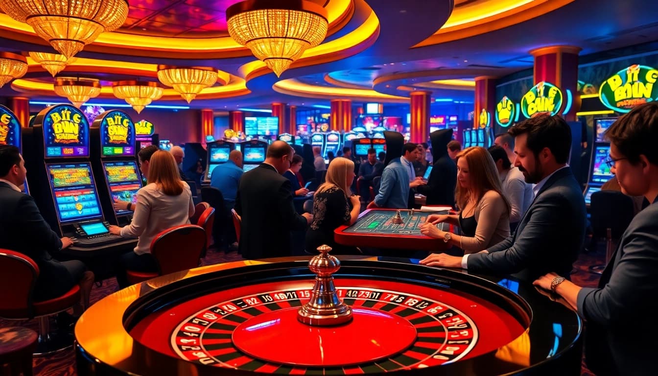 Engaging players at a Non gamstop Casino UK setting, showcasing vibrant lights and excitement.