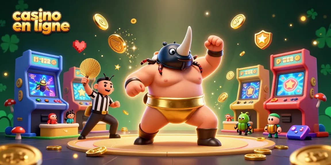 Jouez à des jeux de casino en ligne avec un champion scarabée et des machines colorées.