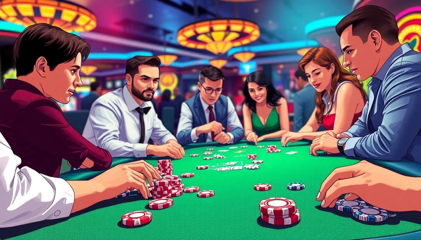 Aksi menarik bandar togel online di meja kasino yang meriah.