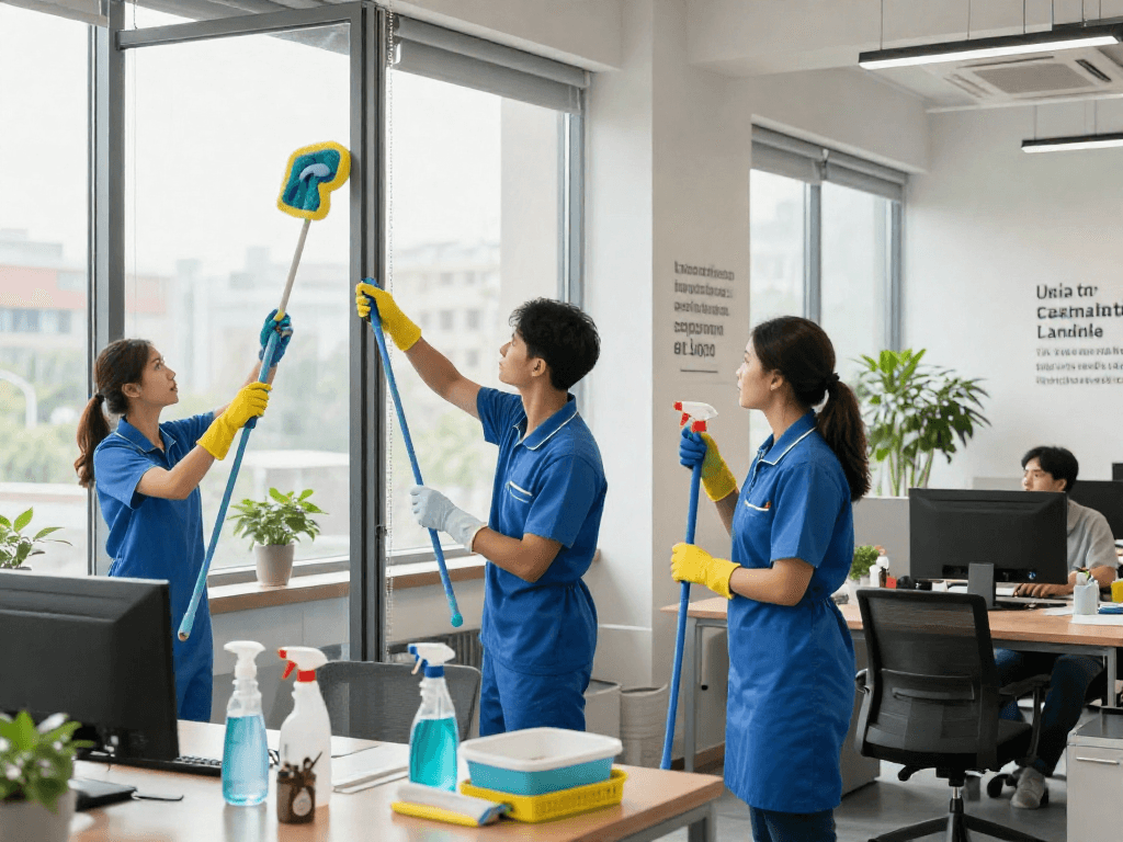Professionelle Reinigungsdienste von einem Reinigungsunternehmen in Dortmund in einem modernen Bürogebäude.