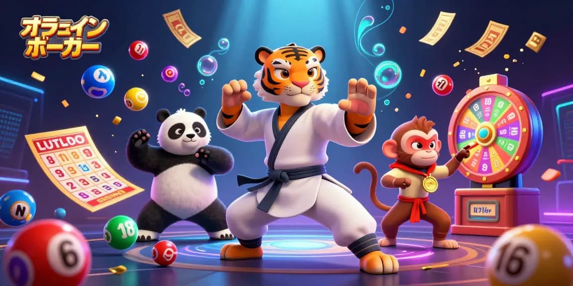 オンラインポーカーでプレイする3Dキャラクターのダイナミックなイラスト。