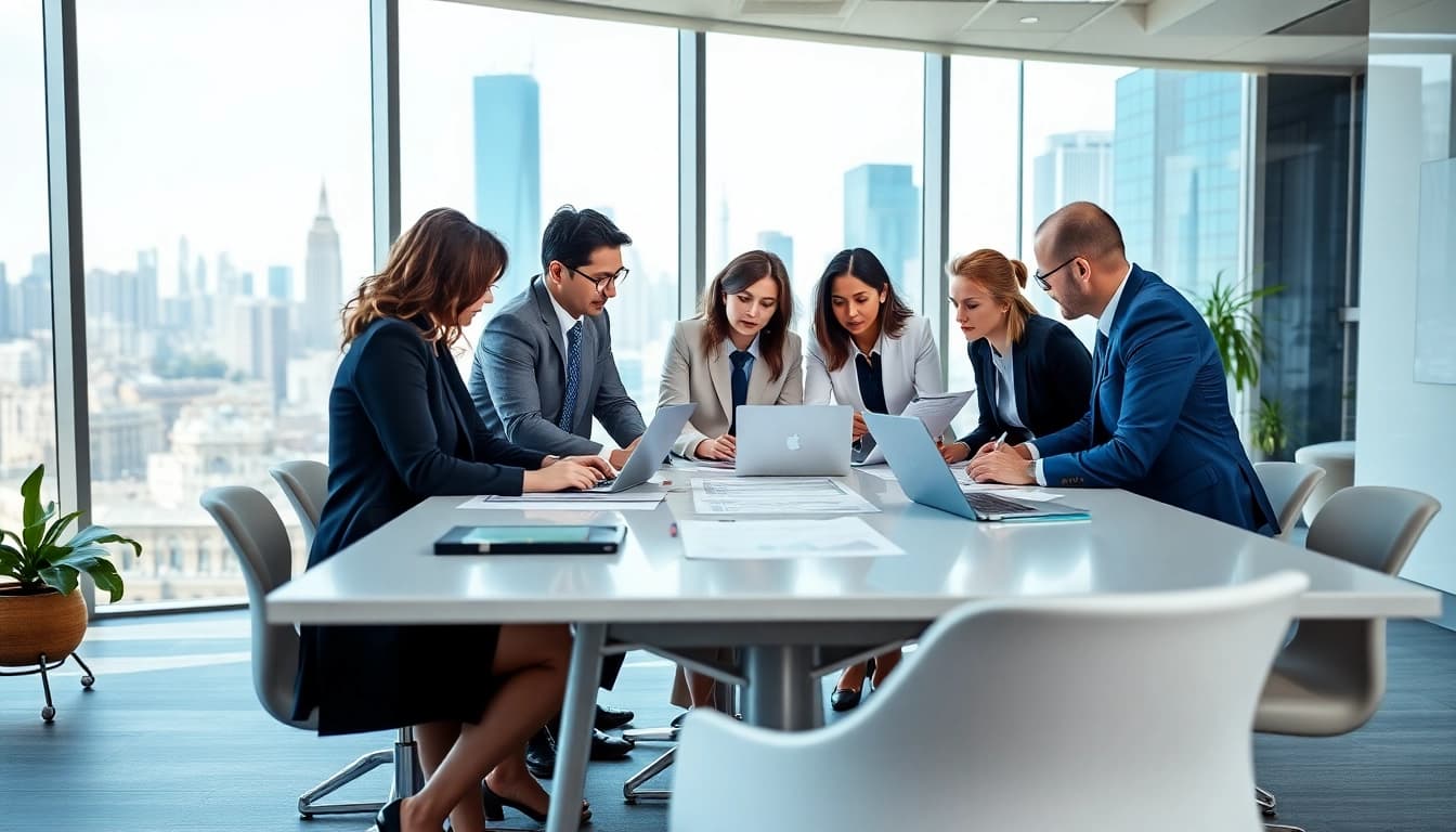 Quickplus Business Consultants team collaborating in a modern office environment.
