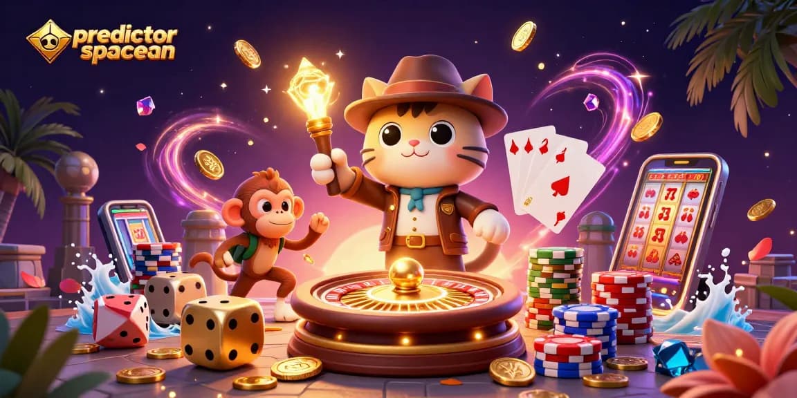 Interact with the predictor spaceman in a vibrant 3D casino adventure, capturing thrilling gambling elements.