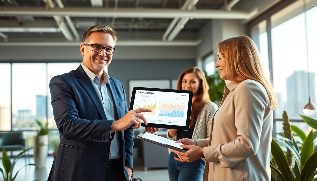 Highlighting wealth management San Antonio strategies with a financial advisor in a modern office.