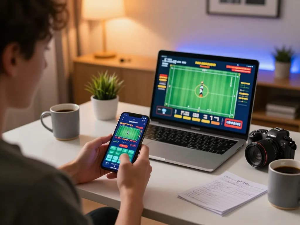 Engaging with sc88-bm betting app on smartphone in a stylish home office environment
