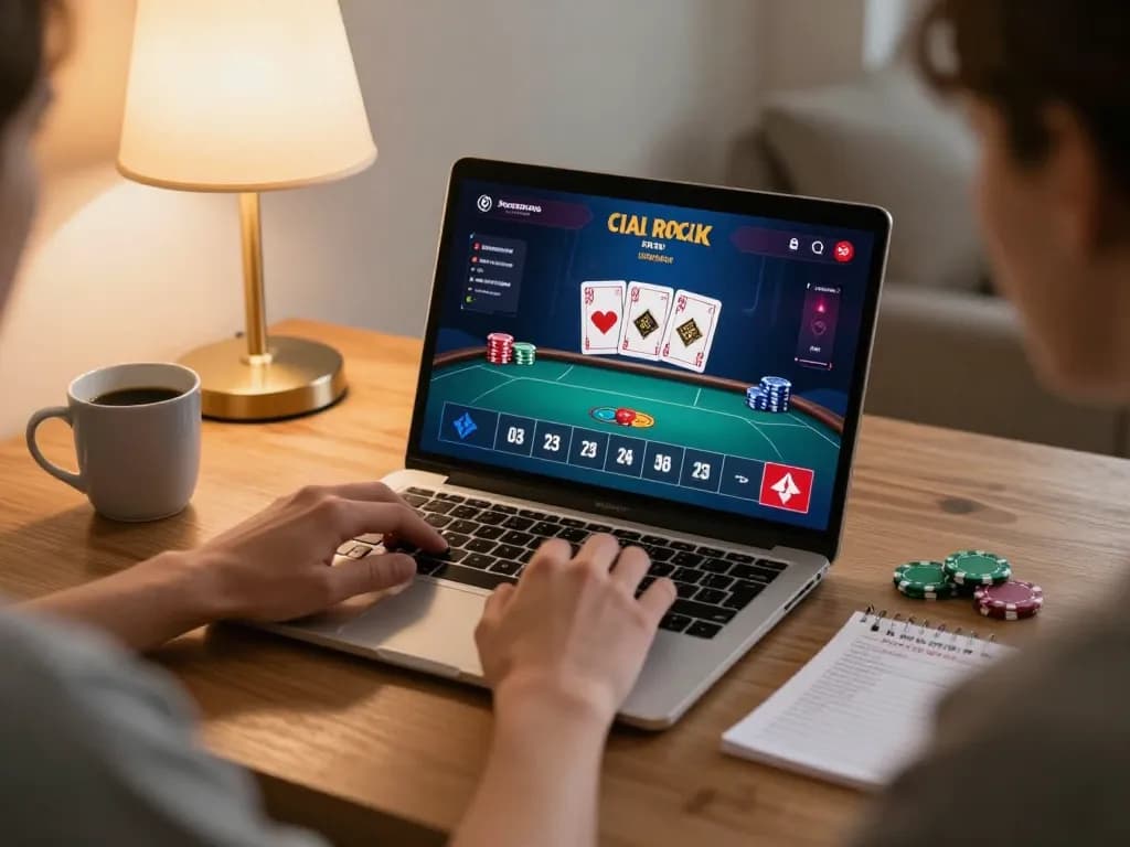 Person strategizing while playing tg88 poker online in a cozy home setting.