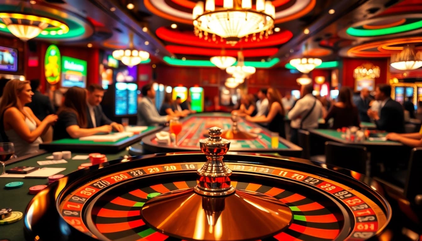 Stacking chips on bbni4d roulette table in vibrant casino atmosphere.