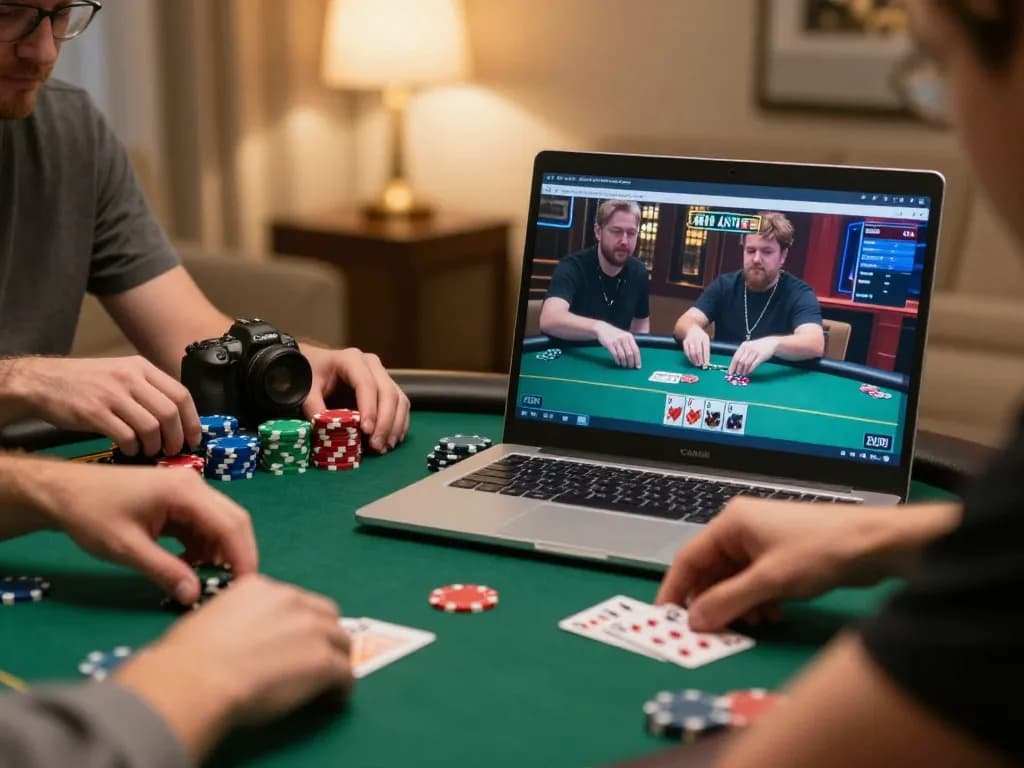 Engaging online poker gameplay featuring DU88 on a laptop with dynamic betting action in a cozy home setting