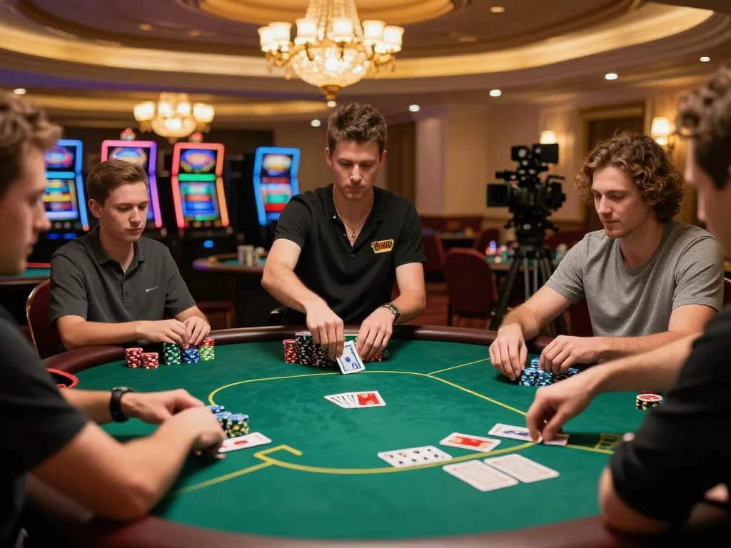 Players immersed in a high-stakes poker game at LOTO188 LINK casino, showcasing strategic gameplay and luxurious surroundings.