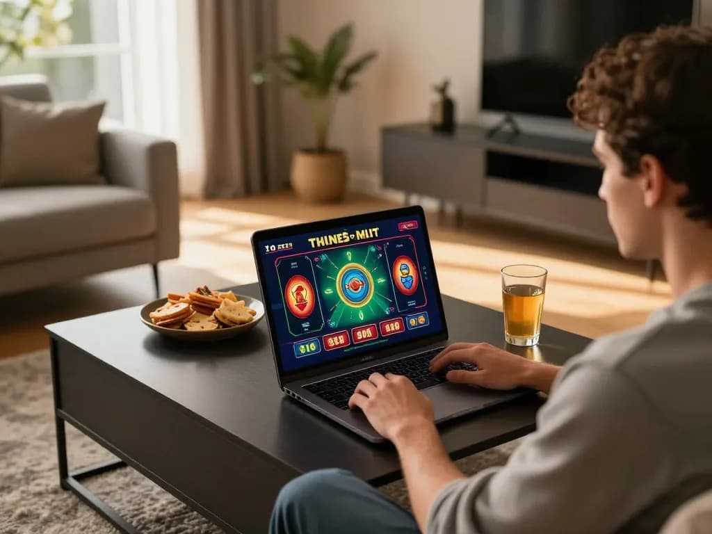 Player engaging with tr88 online casino games on a laptop in a cozy home environment