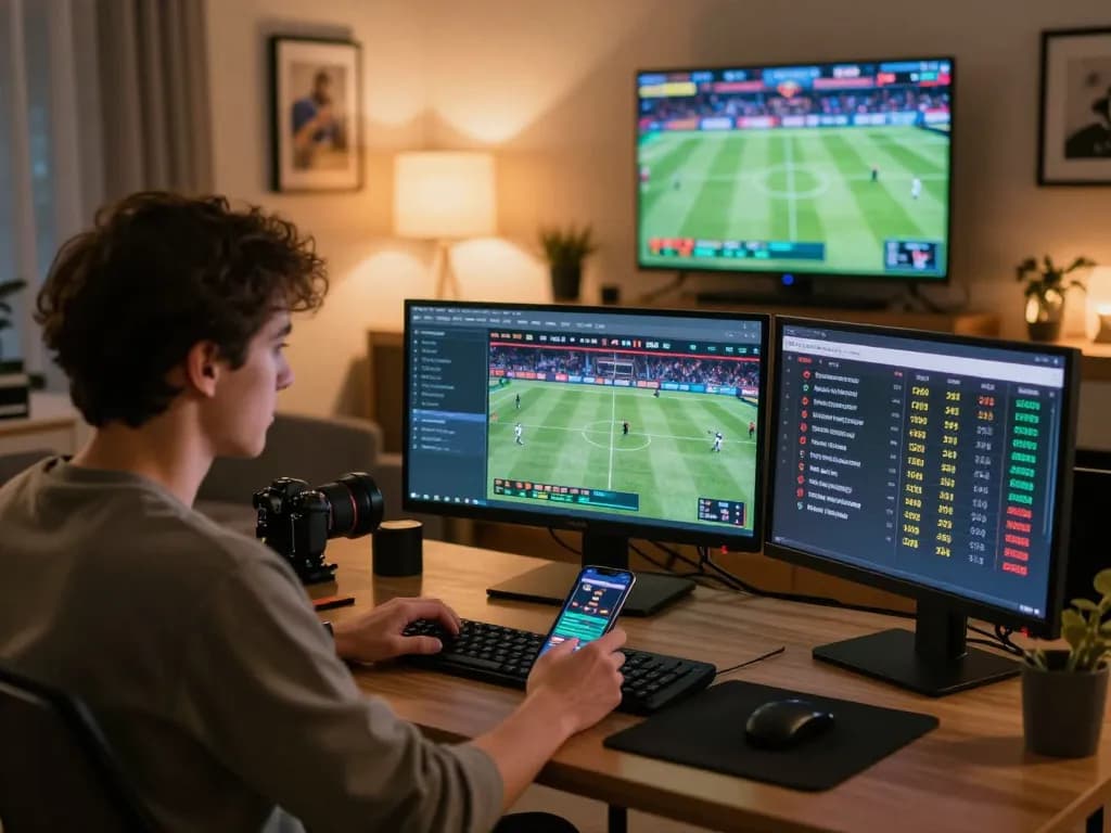 Player engaging in online sports betting at PG88 from a cozy home setup, focused on enhancing odds.
