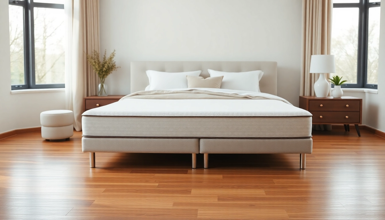 Enhance your bedroom with this queen size thin box spring, displayed in a cozy modern setup.