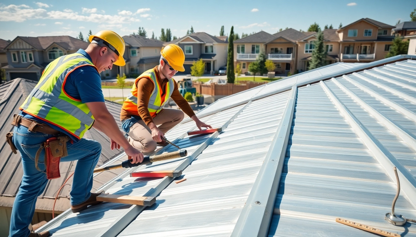 Transform your home with metal roofing Calgary, showcasing skilled professionals installing panels on modern homes.