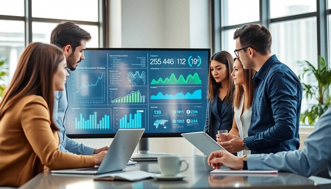 Analyze das 142 data insights in a modern office setting with a diverse team.