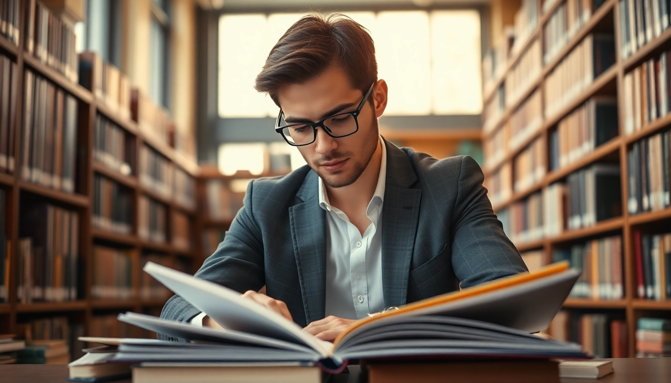 Hire someone to take LSAT for you by a student studying focused in a bright library.