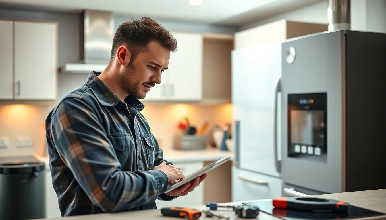 Gas engineer bristol inspecting a boiler in a modern kitchen, showcasing professionalism and expertise.