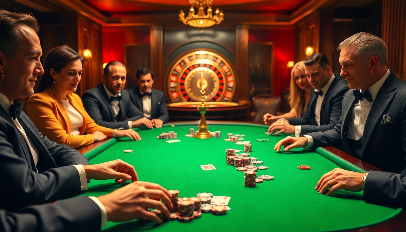 High-stakes players enjoying poker at a luxurious s88 vip casino table, embodying excitement and sophistication.