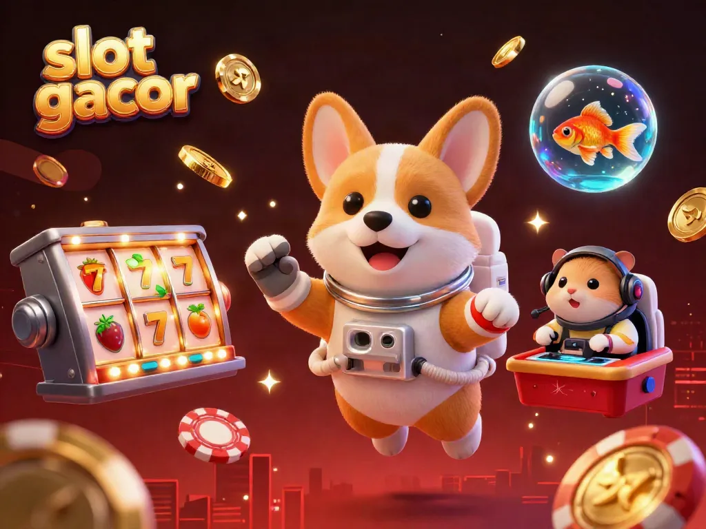 Slot gacor dengan corgi dan hamster mengarahkan permainan kasino luar angkasa.