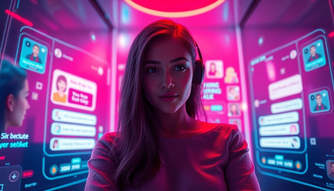 Engaging AI sexting chat experience with digital interface and avatars.