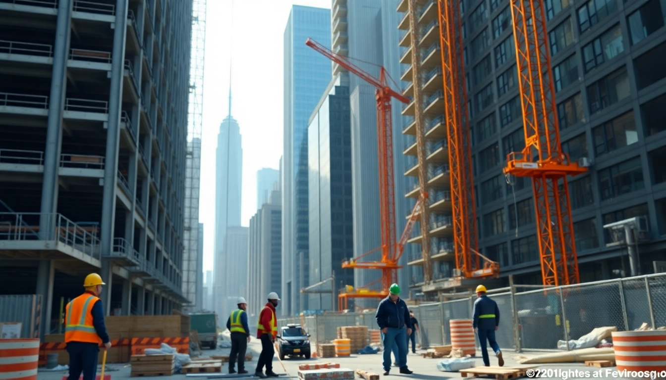 New York Commercial General Contractor working on a bustling urban construction project.
