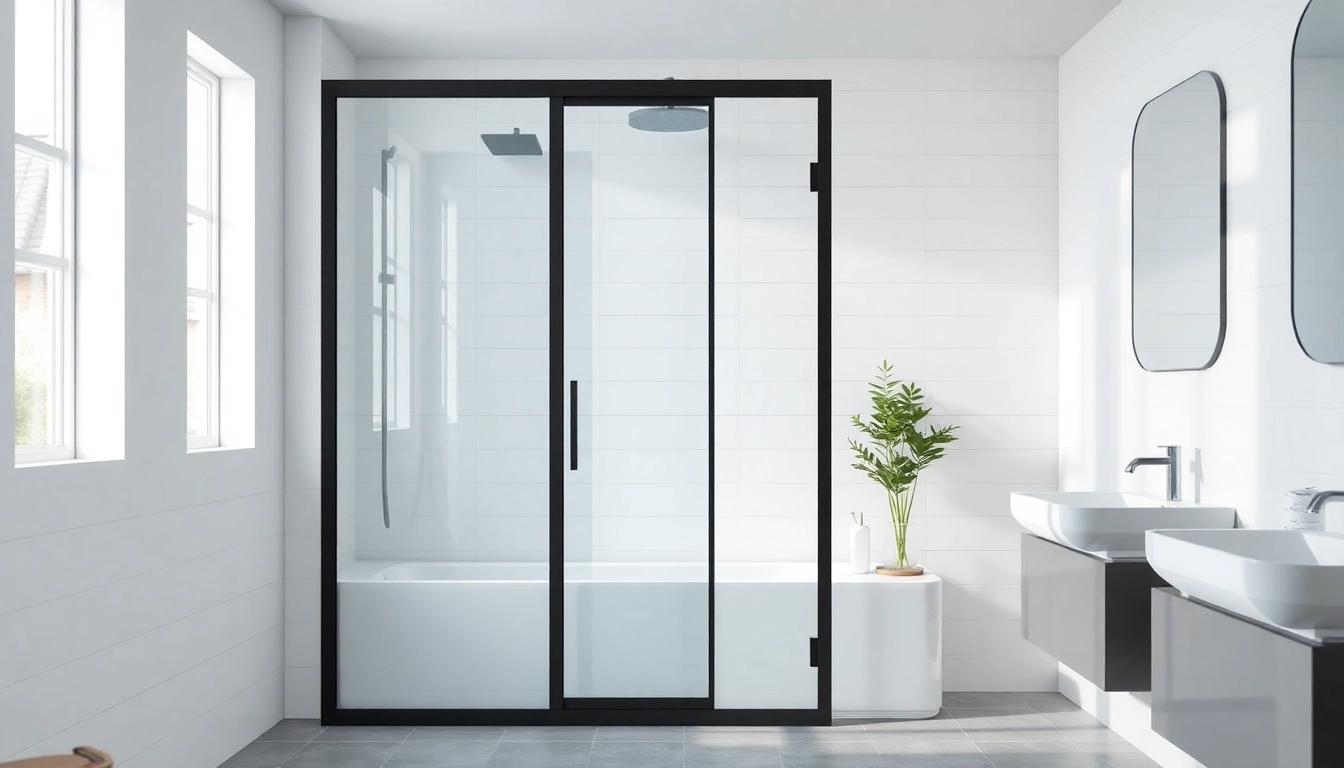 Stylish installation of a shower door black frame, enhancing modern bathroom decor.