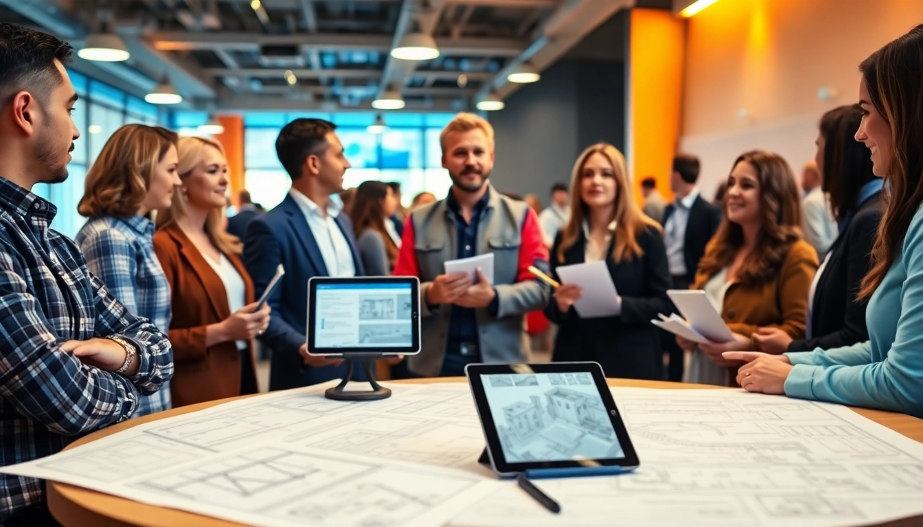 Engage in construction networking at a vibrant event with industry professionals collaborating.
