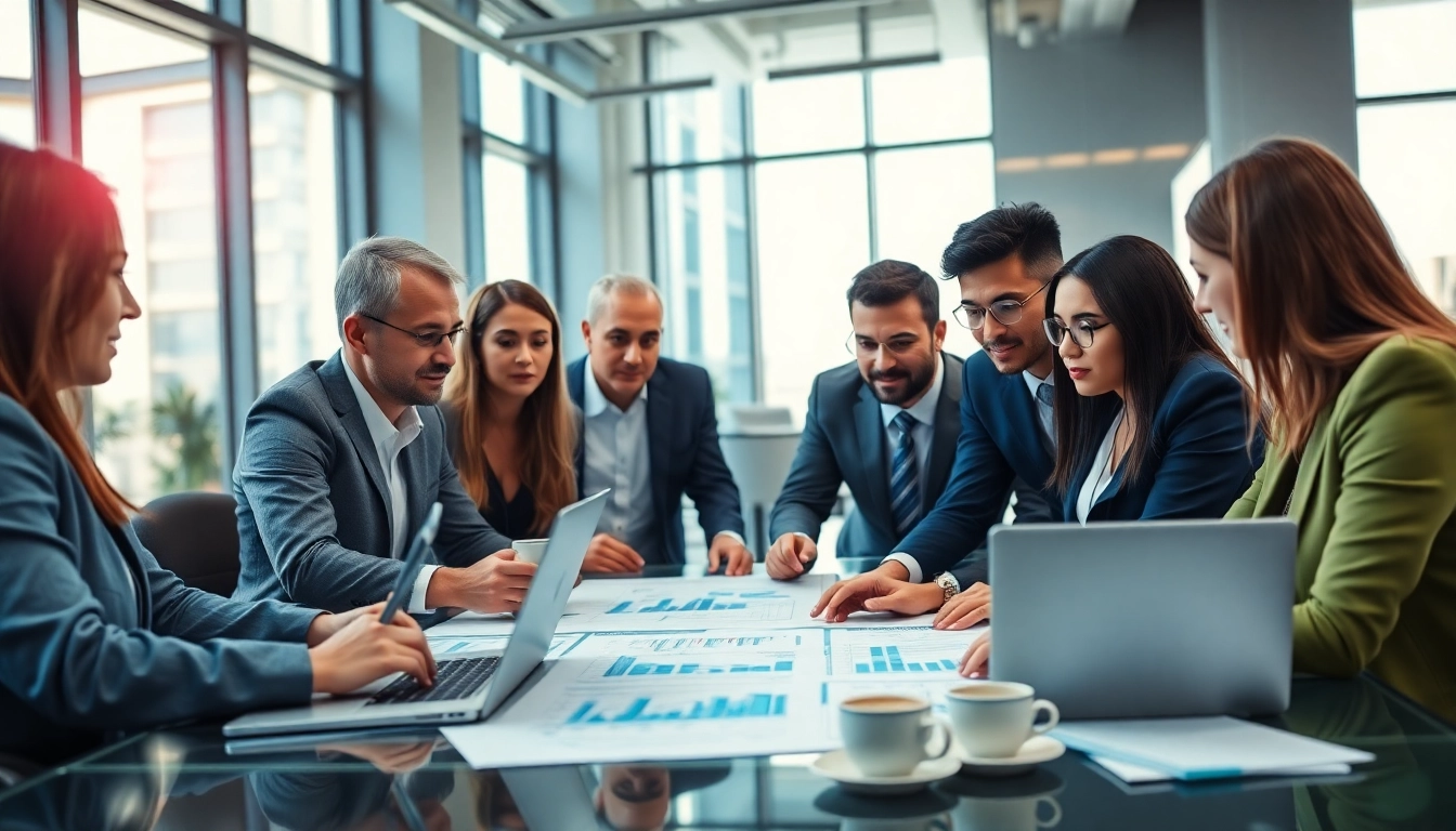 Business team exploring competitor pricing strategies in a collaborative office environment.