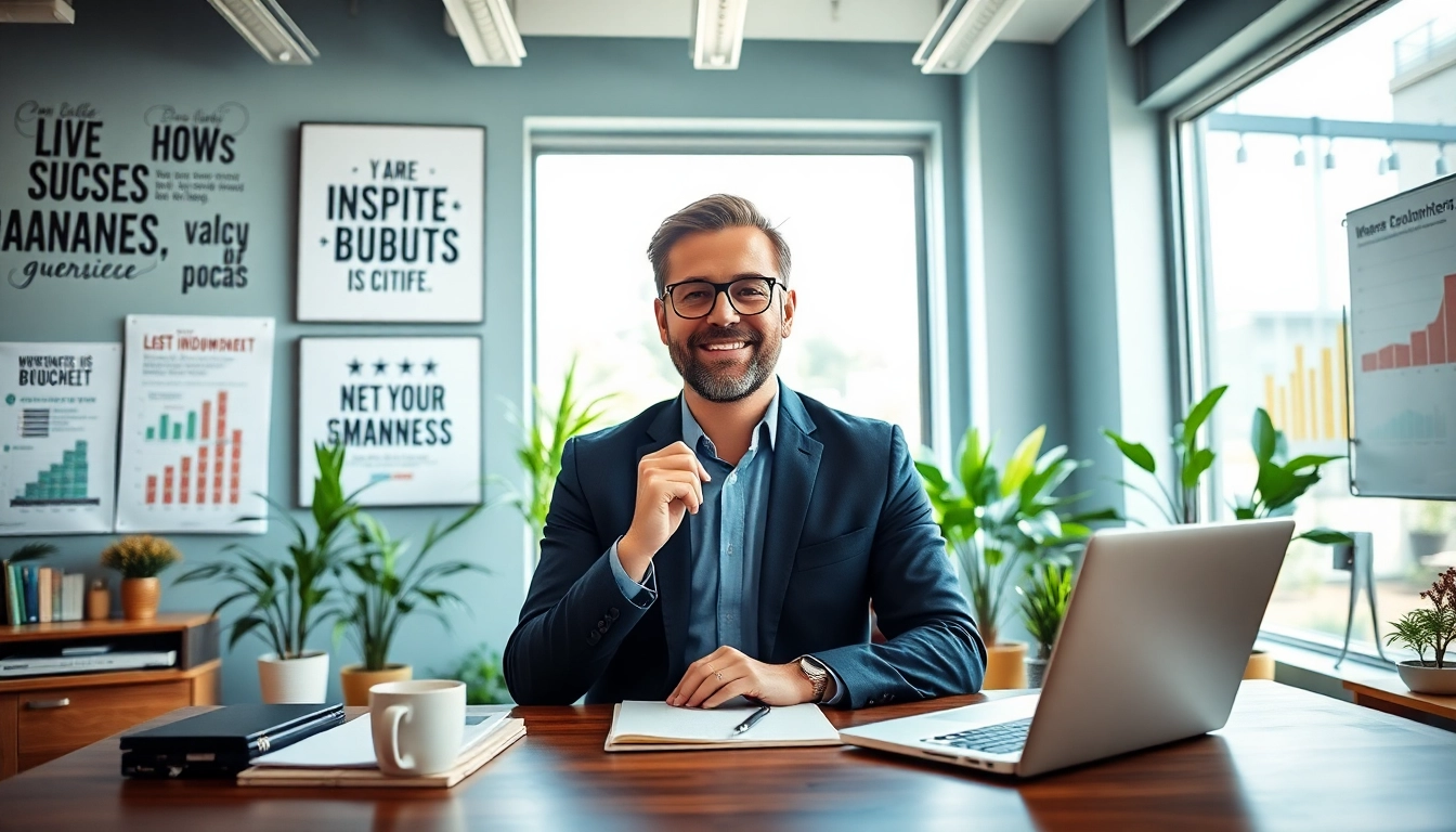 Elevate your journey with our business coaching service, featuring a professional coach in a vibrant office.