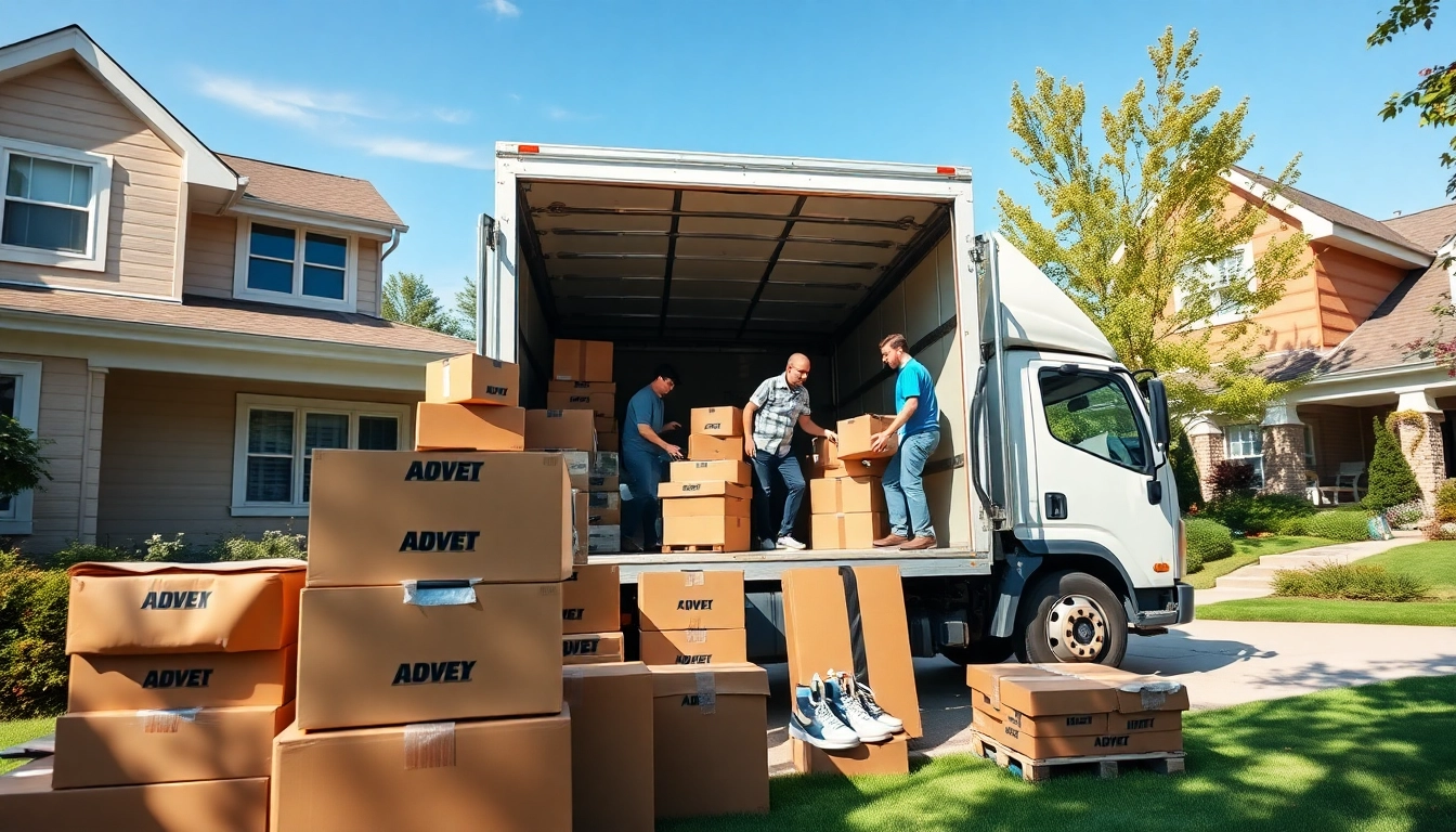 Professional moving company detroit loading boxes into a truck outside a suburban home.