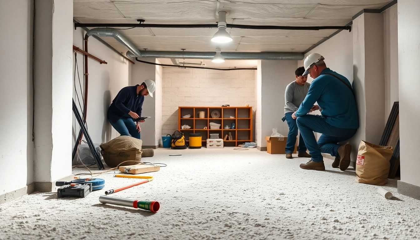 Crawl Space Restoration service showcasing technicians repairing a clean, insulated crawl space.