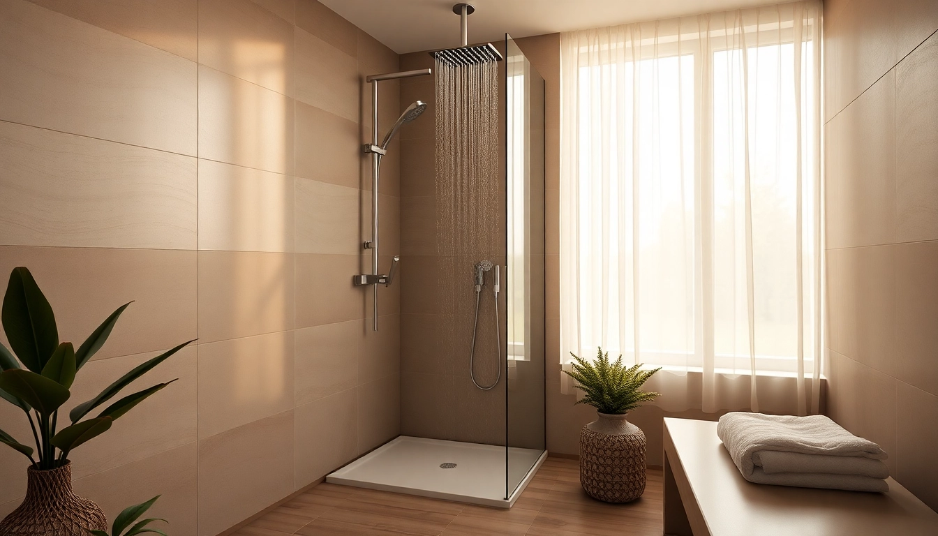 Experience elegant showers UK with a luxurious rain shower system in a modern bathroom setting.